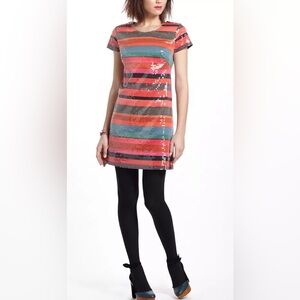 Anthropologie Corey Lynn Calter Sequin Striped Glinted Sunset Shift Dress